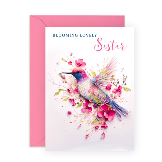 Greeting Cards For Women - Sister In Law Birthday Card - Blooming Lovely - Elegant Mothers Day Card For Sister - Birds Flower Card For Her Female Sister Sibling - Comes With Fun Stickers By Central 23