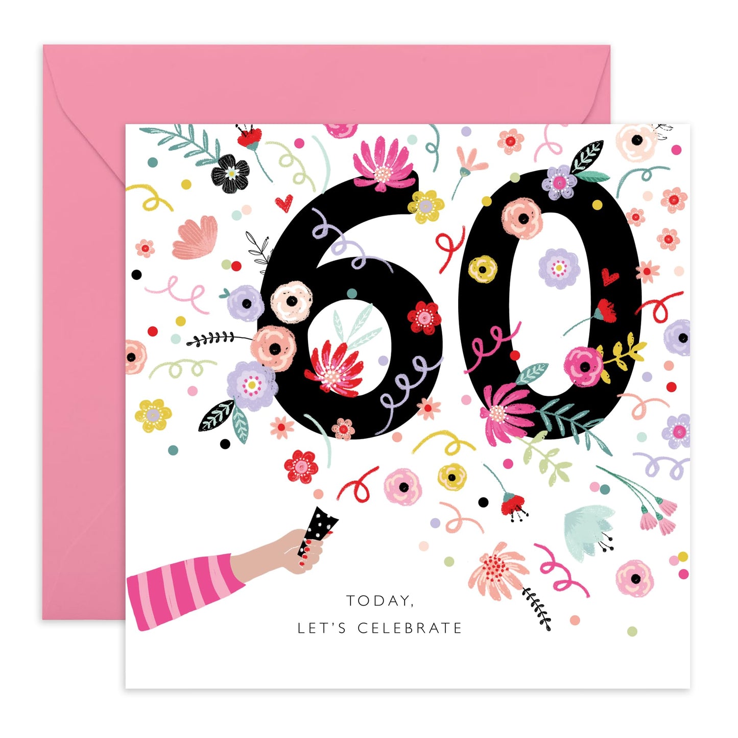 Floral Birthday Cards For Her - Age Sixty Milestone Cards - 60th Birthday Card For Women - 60 Year Old Gifts For Mum Nan Aunt Wife Friends - Floral Confetti Card - Comes With Stickers By Central 23`