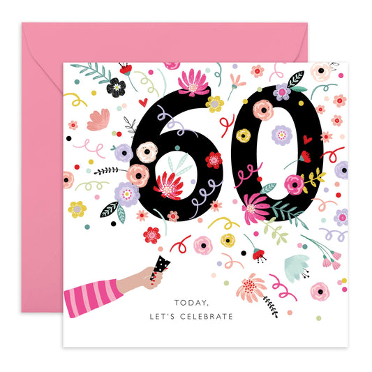 Floral Birthday Cards For Her - Age Sixty Milestone Cards - 60th Birthday Card For Women - 60 Year Old Gifts For Mum Nan Aunt Wife Friends - Floral Confetti Card - Comes With Stickers By Central 23`