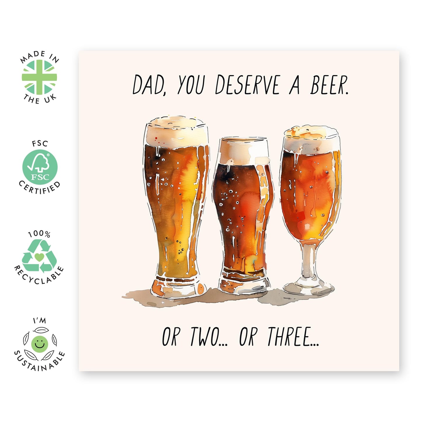 Funny Birthday Card Dad - Dad, You Deserve A Beer! - Fathers Day Card From Daughter Son Step Kids - Gifts For Men Him Pop Papa Daddy - Comes With Fun Stickers By Central 23