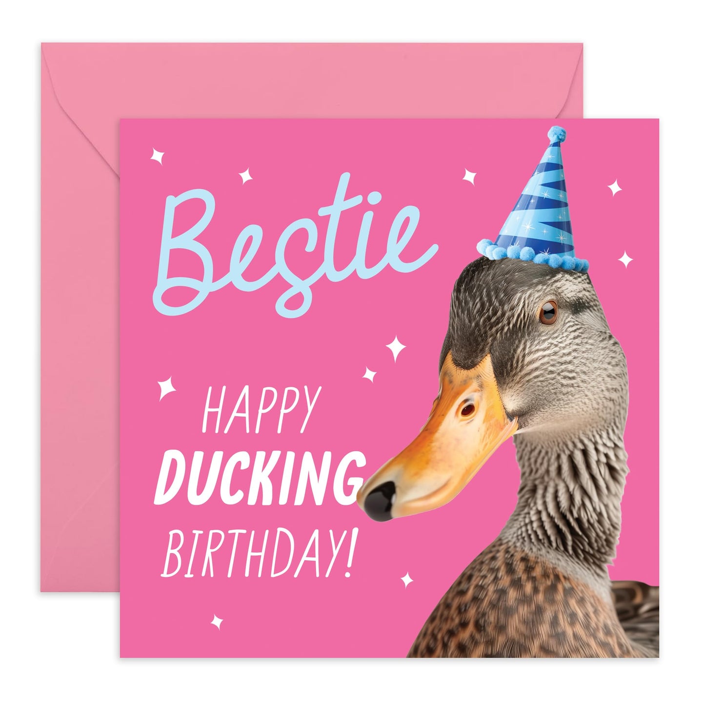 Birthday Greeting Card - 'BESTIE HAPPY DUCKING BIRTHDAY' - Ideal for Celebrating with a Splash of Humor & Fun - Perfect To Show Love to Your Bestie's Special Day - Comes With Stickers By Central 23