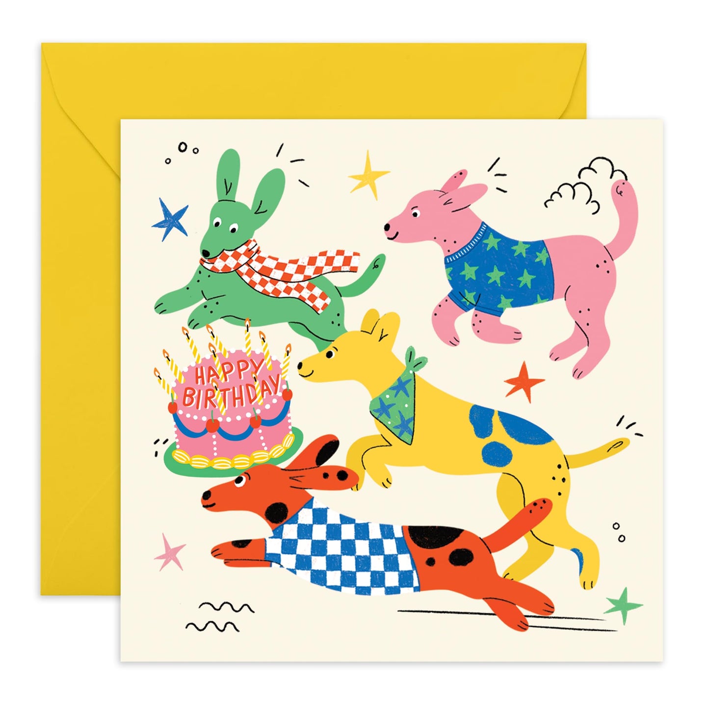 Dog Birthday Card - Birthday Cake Dogs Light Version - Birthday Cards From Dog - Sweet Greeting Cards For Fur Parents - Gifts From Pets Animals Fur Mum Dad - Comes With Fun Stickers By Central 23