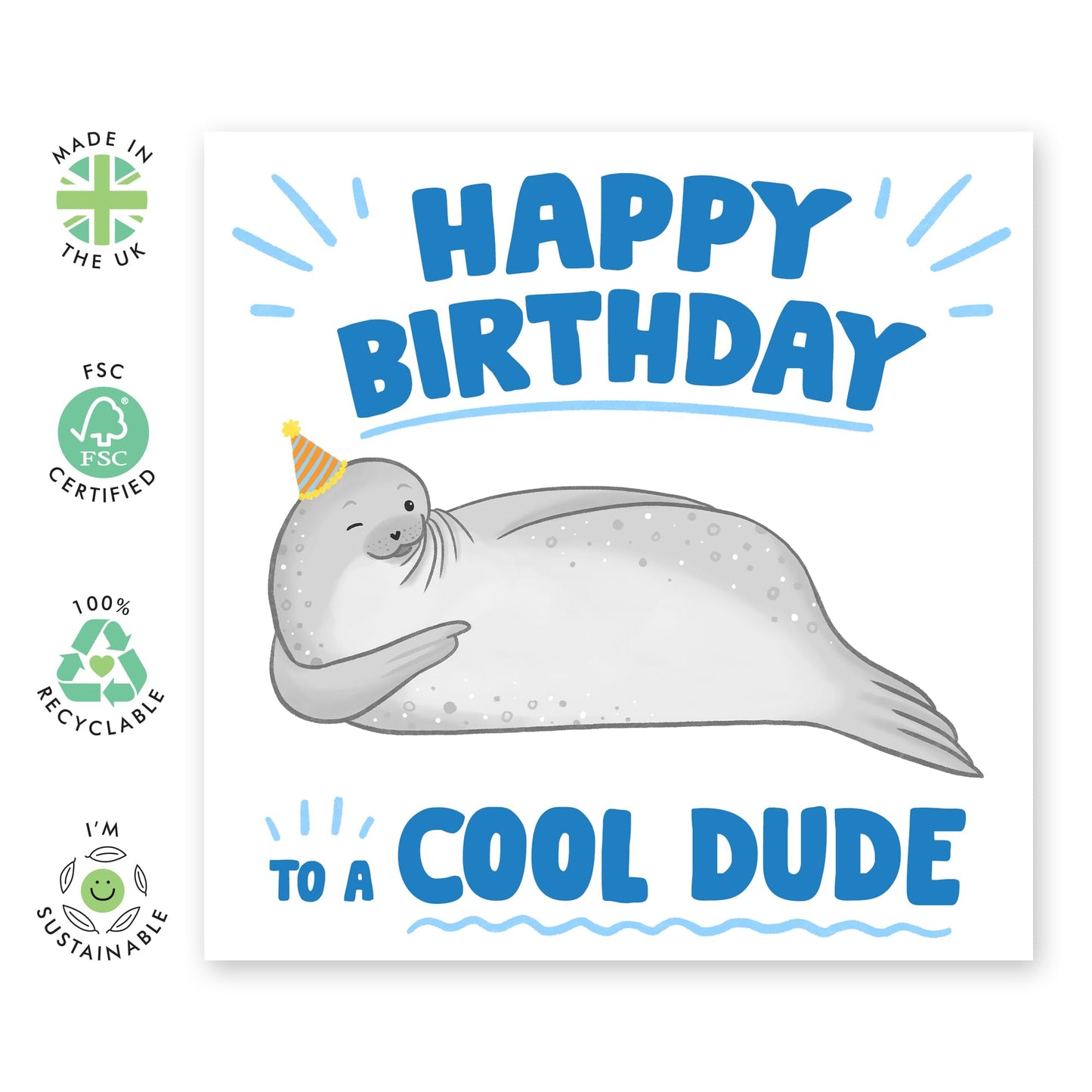 Birthday Card For Men - Birthday To Cool Dude Seal - Humour Birthday Cards For Husband - Dad Daddy - For Male Friend - Comes With Fun Stickers By Central 23