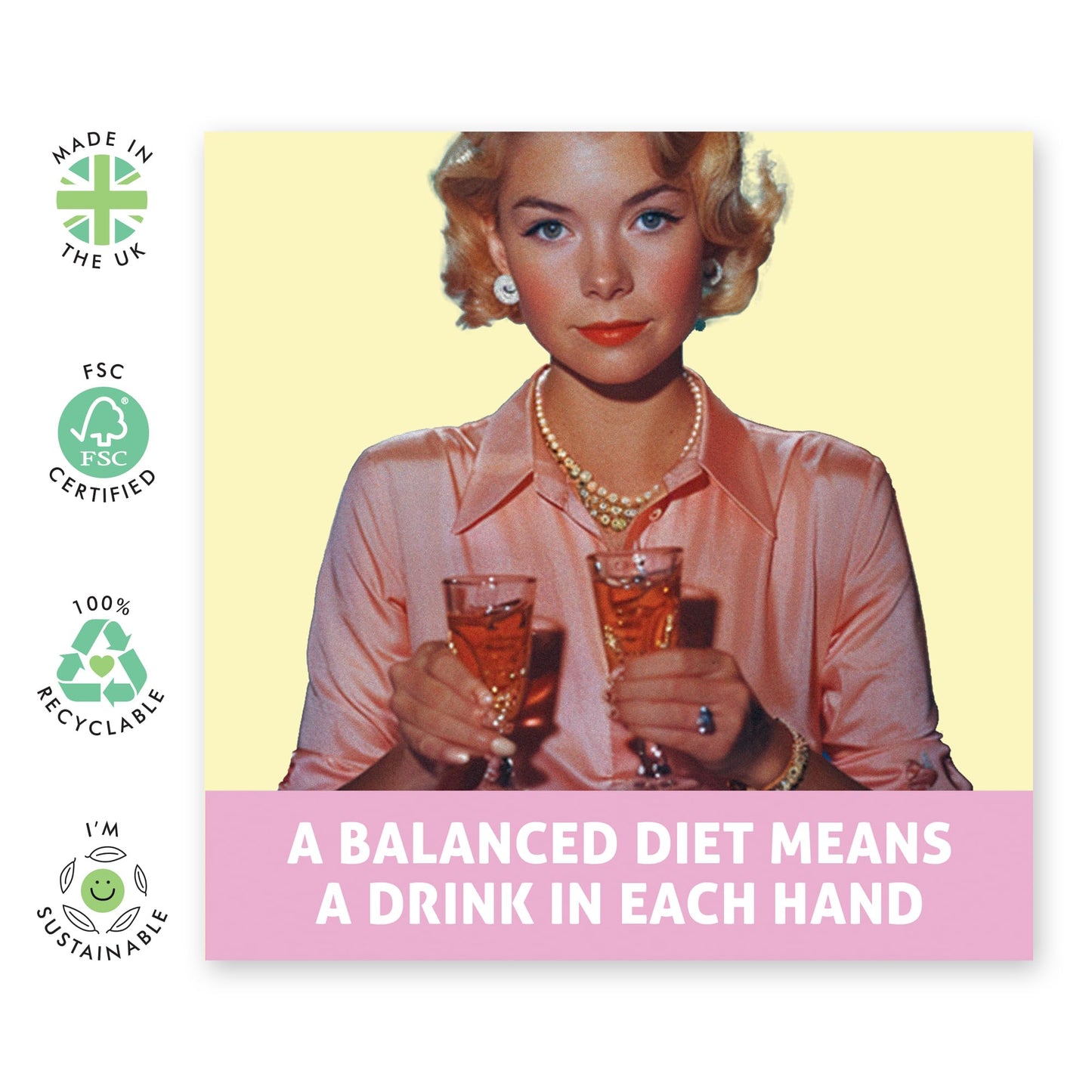 Hilarious Greeting Card - 'Balanced Diet' - Jokes for BFFs, Girlfriends, Best friend, Best Gal, Buddies - Healthy Drinking - Comes with Fun Stickers