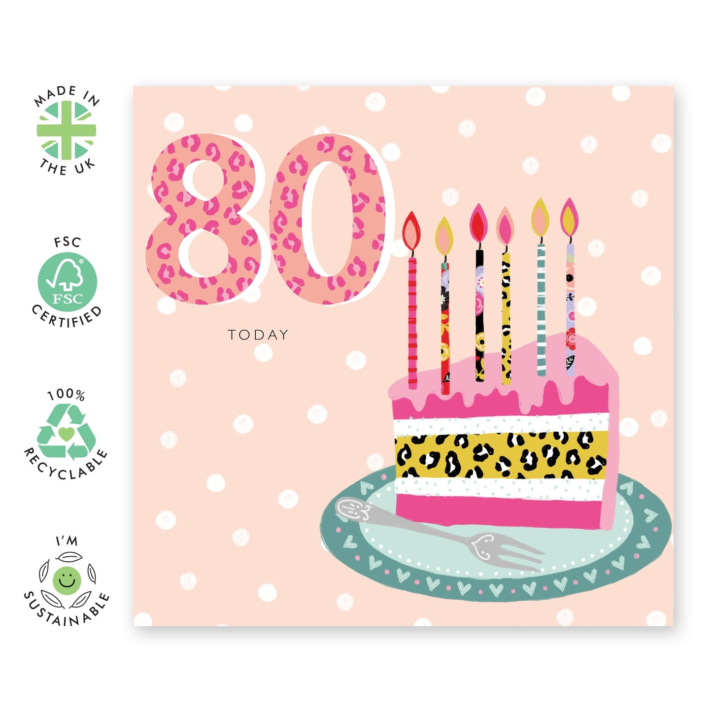 80th Birthday Card For Grandmum - 80th Leopard Cake - Grandma Birthday Greeting Card - Gifts For Her - Happy Eightieth Birthday Cards Grandmother - Comes With Fun Stickers By Central 23