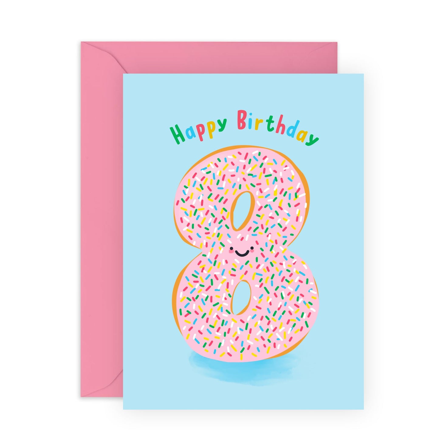 Eighth Birthday Card For Boys Girls- Donut Age 8 - Happy 8th Birthday Greeting Card For Kids - Eight Years Old - Donut - Milestone Cards Age Eight - Child - Comes With Sticker By Central 23