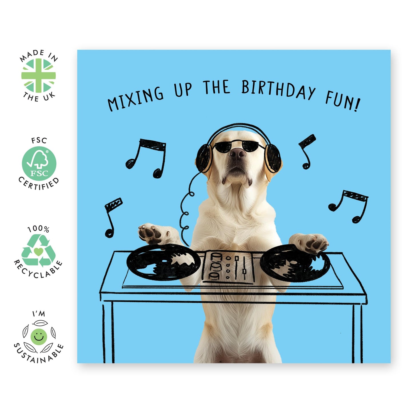 Birthday Card - 'DJ DOG BIRTHDAY FUN' - Perfect for Celebrating with a Musical Twist & Canine Charm - Ideal for Adding a Groovy & Playful Touch to Their Special Day - Comes With Stickers By Central 23
