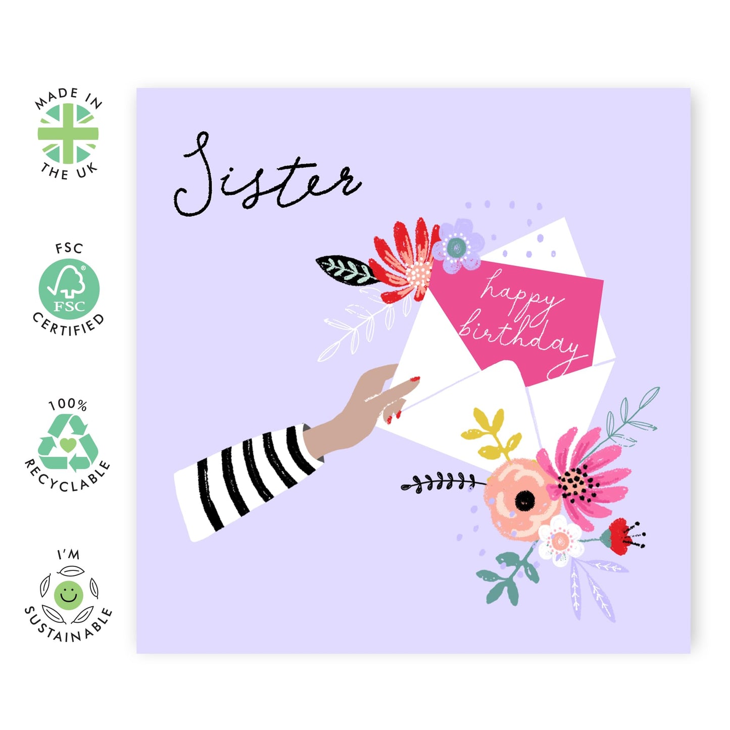 Purple Greeting Cards And Envelopes - Sister Birthday Cards For Women - Happy Birthday Cards - Pretty Flower Gifts Presents For Her Women Female - Comes With Stickers By Central 23