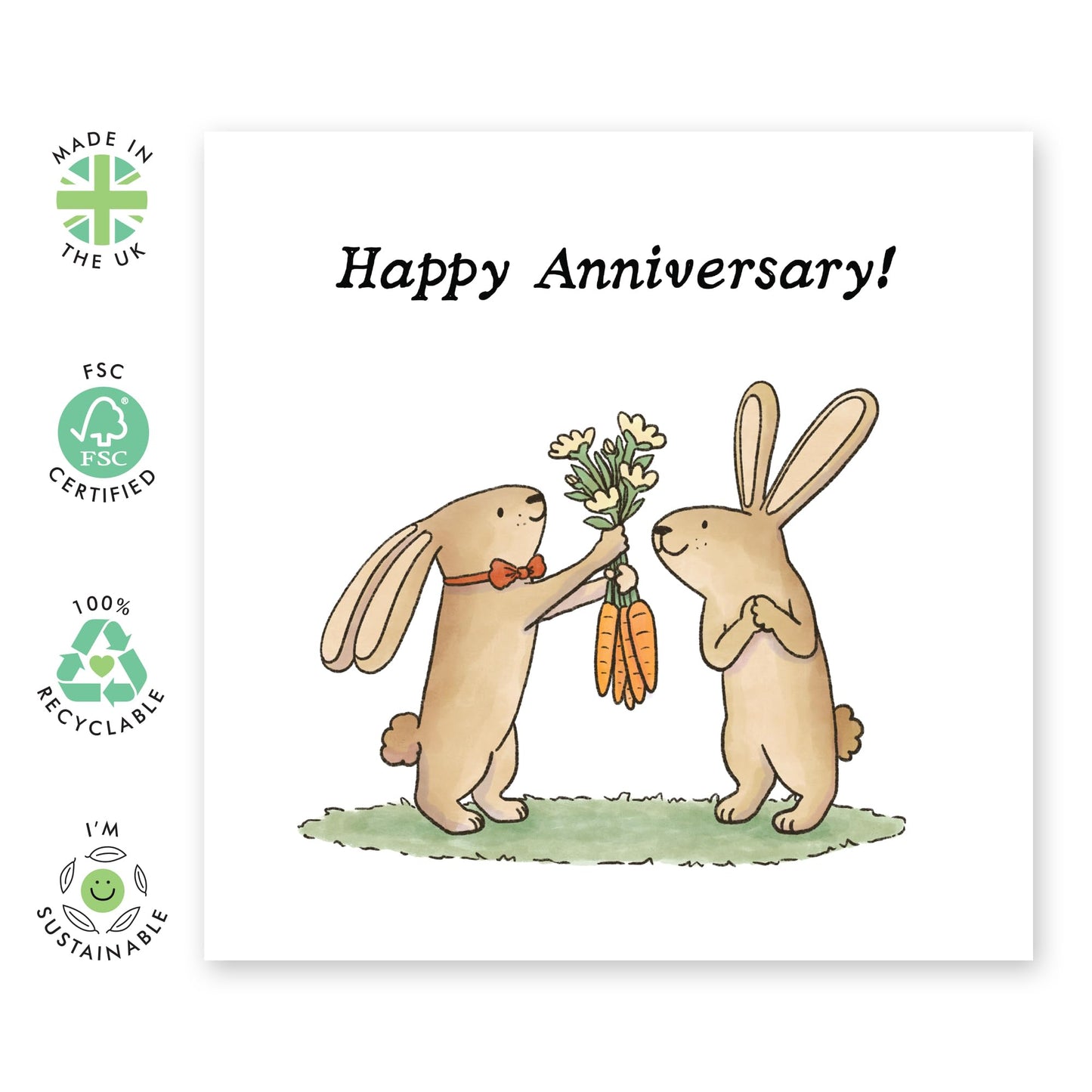 Cute Rabbit Anniversary Card - 'Happy Anniversary' - Anniversary & Valentines Gifts for Couples, Parents, Husband & Wife - Sweet Rabbit - Comes with Fun Stickers