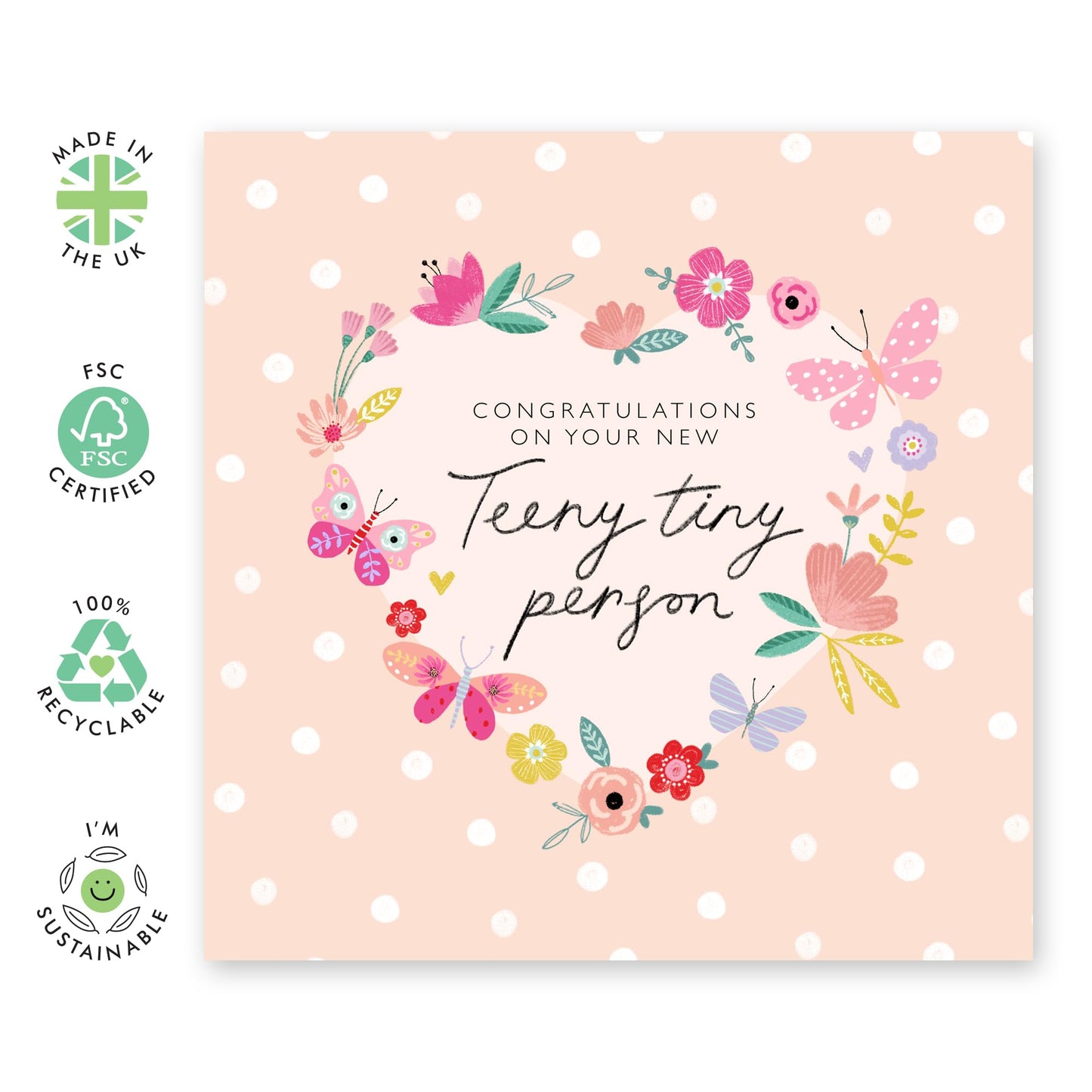 New Baby Girl Card - Teeny Tiny Person - Pretty Congratulations Card For New Parents - Baby Shower Card Gifts For Expecting Mum Dad Pregnancy - Well Done Congrats - Comes With Stickers - By Central 23