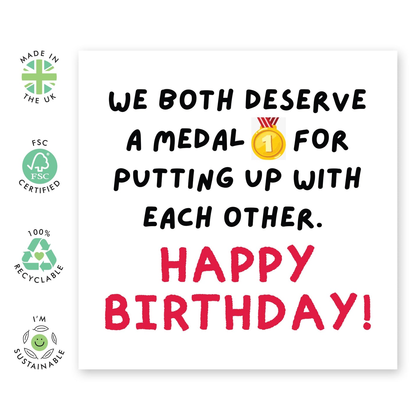 Birthday Card For Wife Husband - We Both Deserve A Medal - Funny Birthday Cards For Couple Boyfriend Girlfriend - Partner Birthday Card - Gifts For Him Her - Comes With Stickers - By Central 23