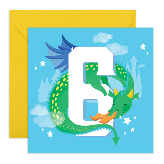 6th Birthday Card Boy - Dragon Age 6 - Animals Sixth Bday - 6th Birthday Card For Kids - Age Six Greeting Card - Gift For Son Nephew Grandson - From Mum Dad - Comes With Fun Stickers - By Central 23