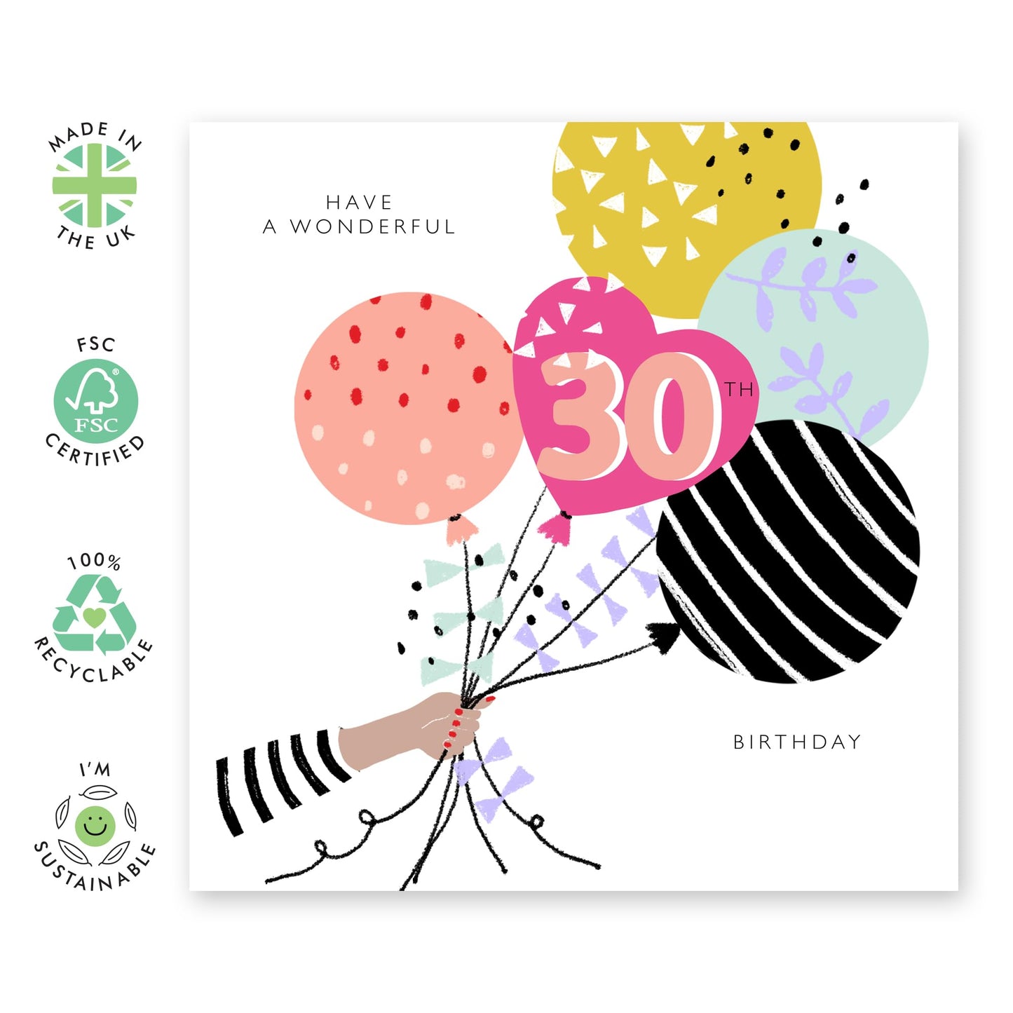 30th Birthday Card For Women - 30th Birthday Bunting - Wife Mum Mummy - Happy Thirtieth Birthday Greeting Card - Bday Card - Gift From Husband Daughter Niece - Comes With Stickers By Central 23
