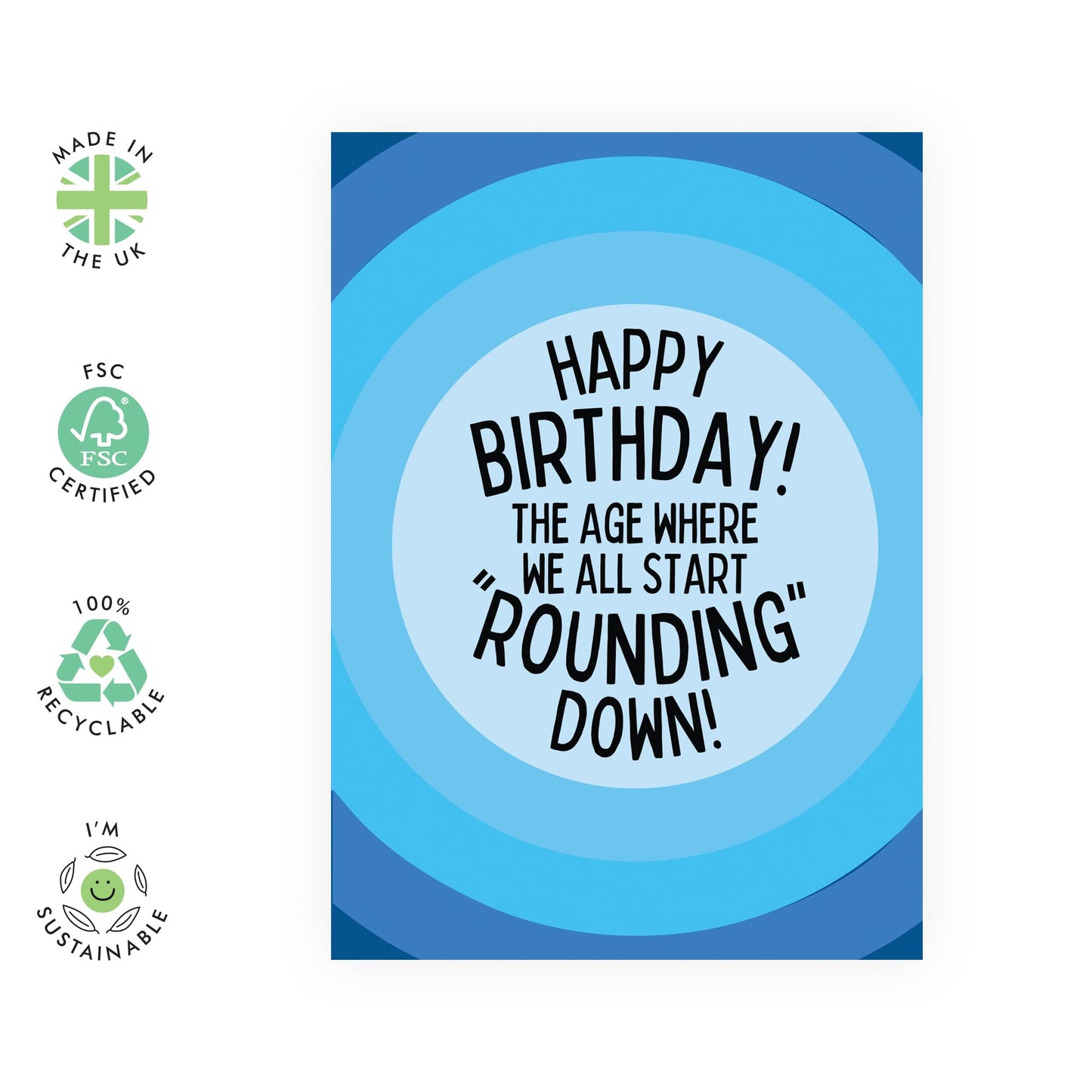 Funny Birthday Card - 'Rounding Down' - Gifts for Friends, Family, Relatives, Cousin, Colleagues, Co-worker, Her, Him - Aging - Comes with Fun Stickers