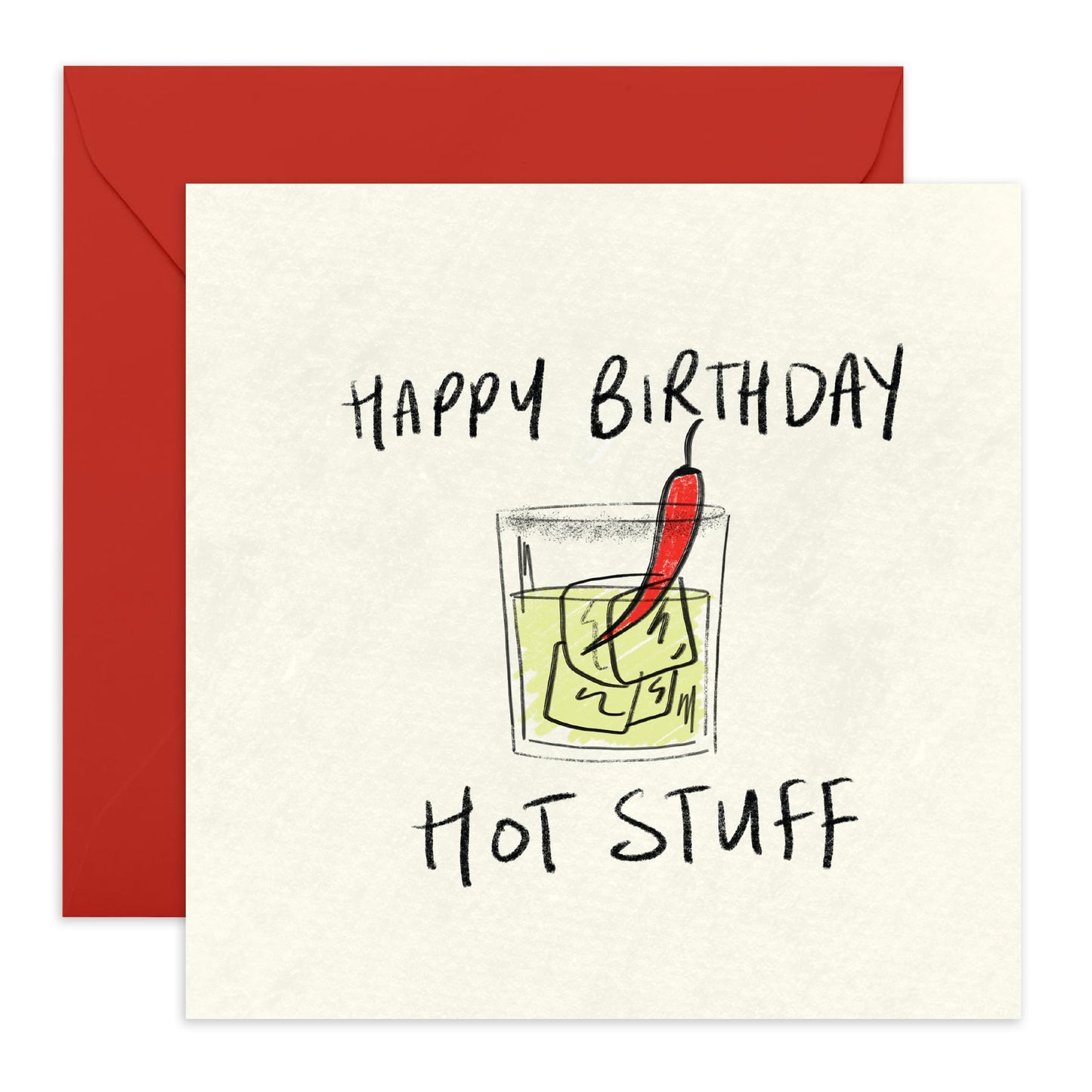 Birthday Card – "Happy Birthday Hot Stuff" - Spicy Greeting Card for Him, Her, Partner, Husband, Wife, Spouse, Friend, Boyfriend, Girlfriend - Chili Pepper- Comes with Fun Stickers