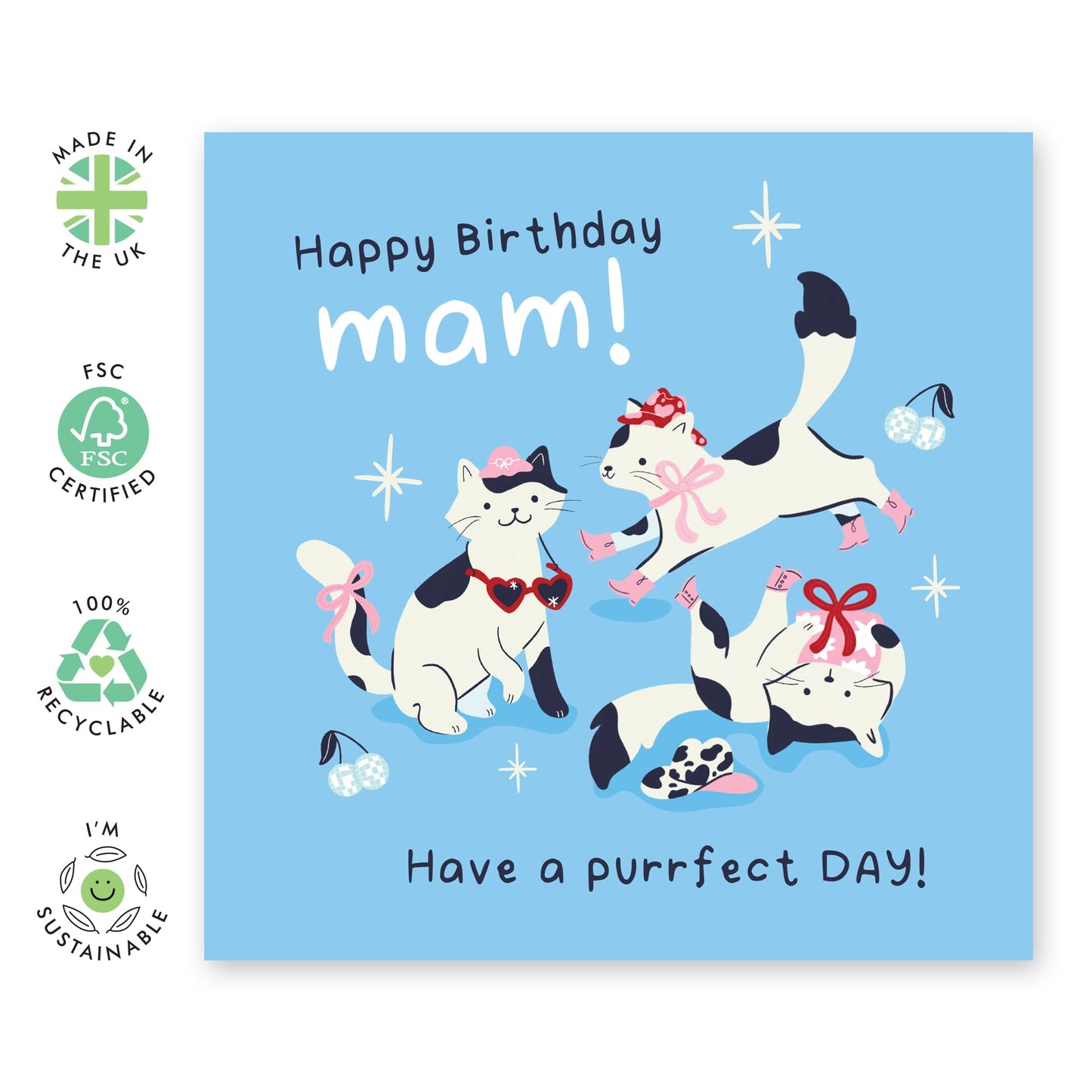 Cute Birthday Card - 'Purrfect Cat Mam' - Presents for Mum, Mammy, Mothers, Mama - Cat Meows - Comes with Fun Stickers