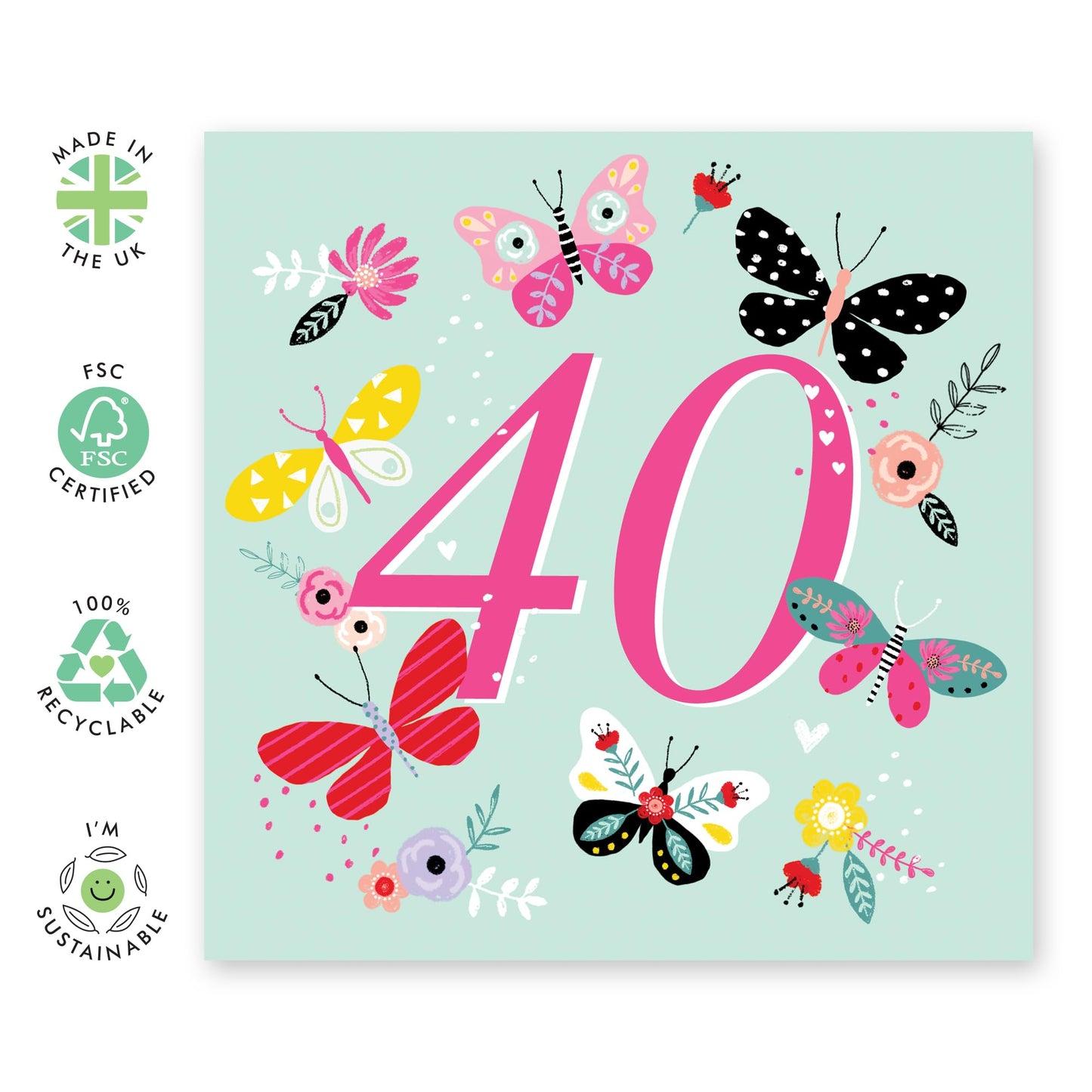 Butterfly Birthday Cards For Women Age Forty - Fortieth Birthday Card For Her - Pretty Butterflies Gifts - Happy 40th Bday Card For Sister Aunt Friends - Comes With Fun Stickers By Central 23