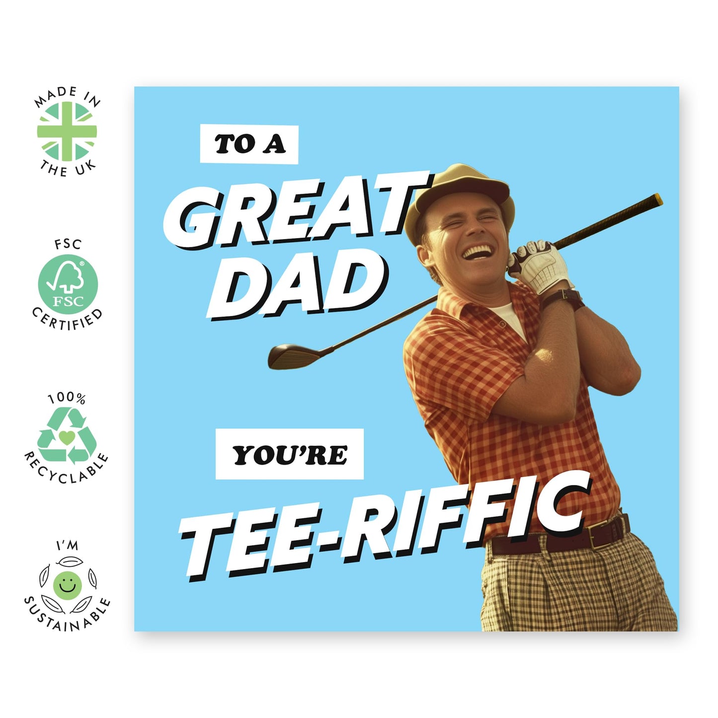 Dad Birthday Card Funny - To A Great Dad - Golf Birthday Cards For Men - Father's Day Card - Papa Birthday Cards - Dad Gifts From Daughter Or Son - Comes With Stickers - By Central 23