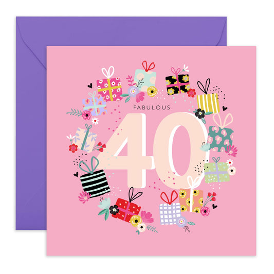 Elegant Birthday Card For Women Age 40 - 40 Birthday Balloon Wreath - Happy 40th Birthday Cards For Sister - Floral Bday Cards - Gifts For Wife Mum Mummy Aunt - Comes With Stickers By Central 23