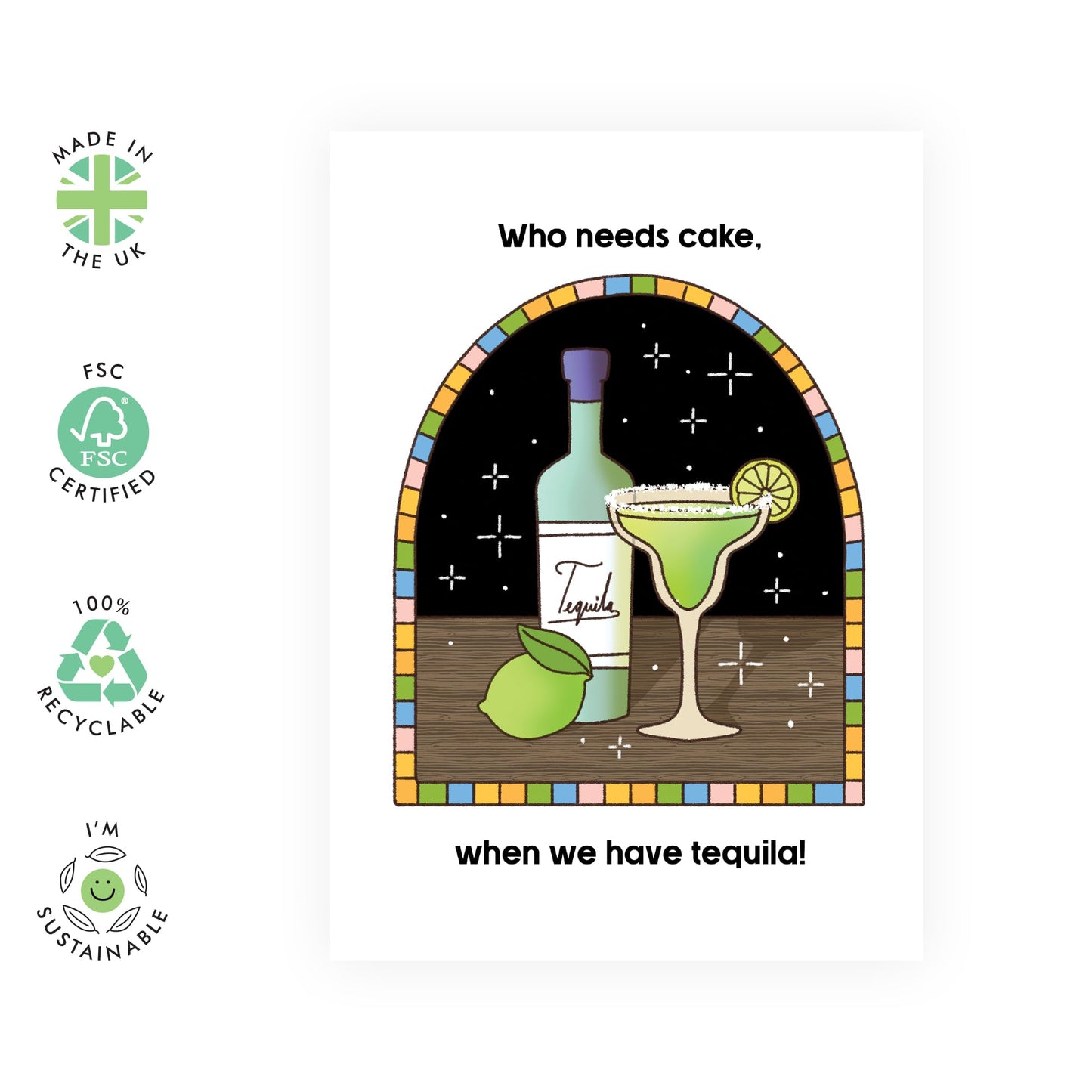 Greeting Card - 'TEQUILA OVER CAKE' - Perfect for Celebrating with a Fun Tequila Twist and Humorous Design - Ideal for Tequila Lovers Friends, Family, Besties BFF's - Comes with Stickers by Central 23