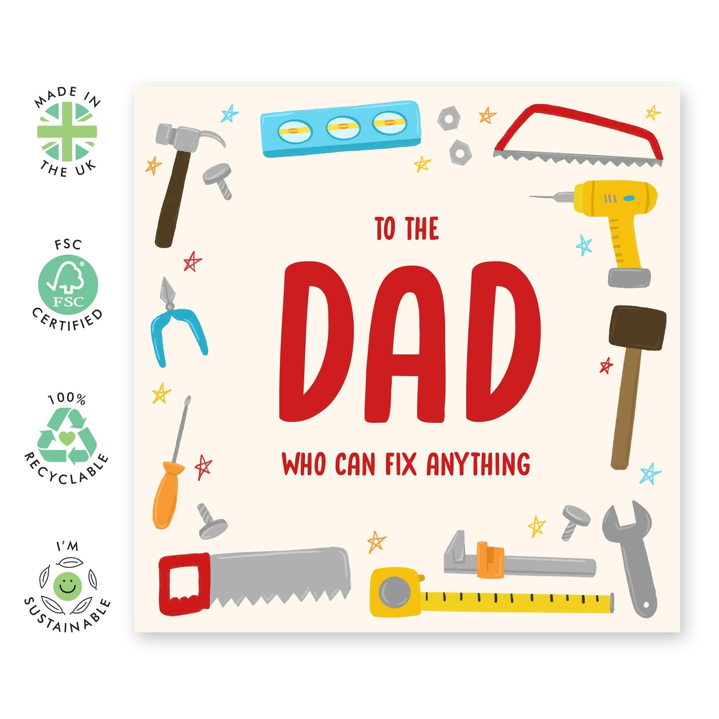 Appreciative Greeting Card - 'DAD FIX ANYTHING' - Perfect for Celebrating Your Handy Dad with a Thoughtful Design - Ideal for Showing Gratitude for Dad Daddy Father - Comes With Stickers By Central 23