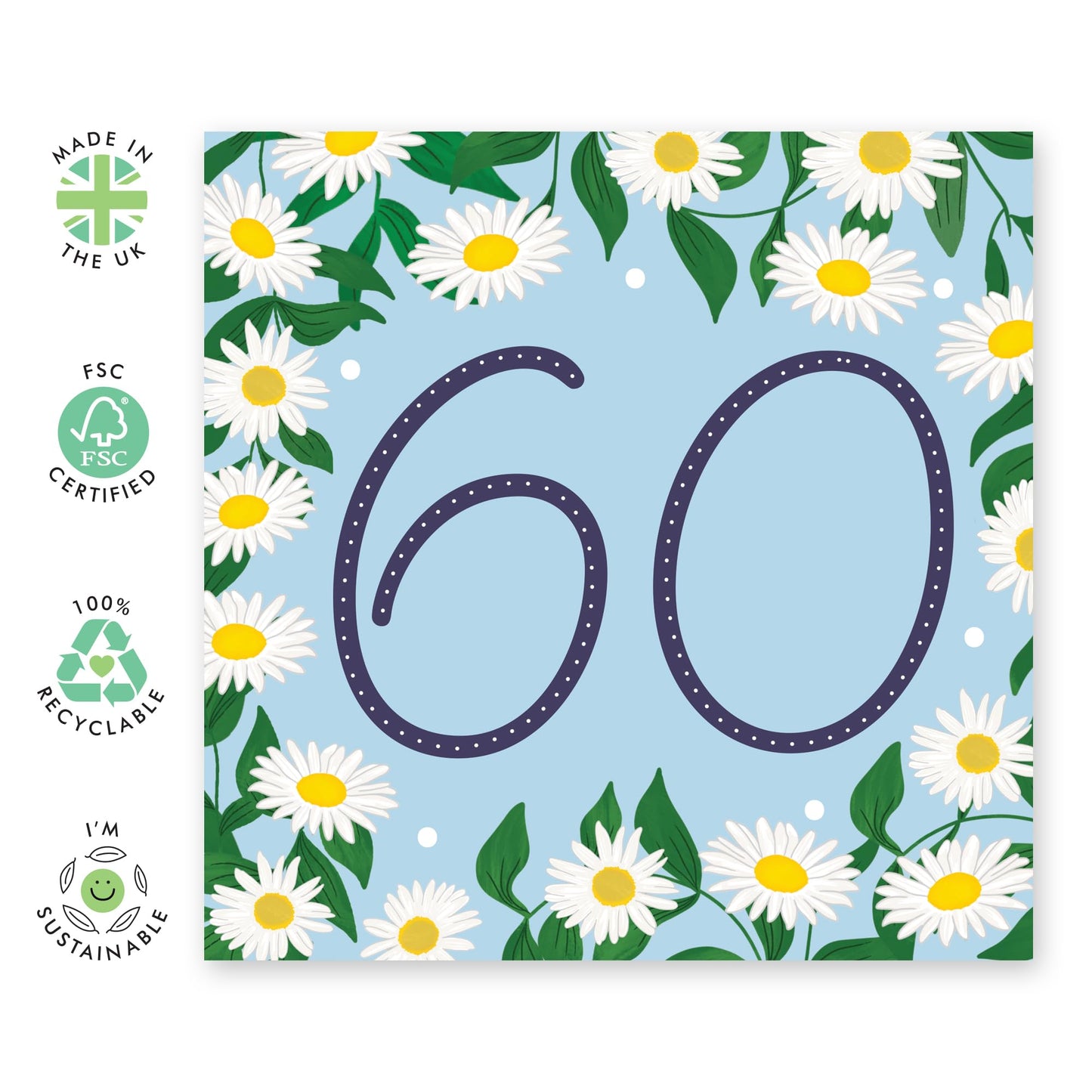 60th Birthday Card For Women - Daisy Chain 60 - Wife Mum - Sister - Floral Birthday Card - Happy Sixtieth Birthday Greeting Card Female Friends - Comes With Fun Stickers - By Central 23