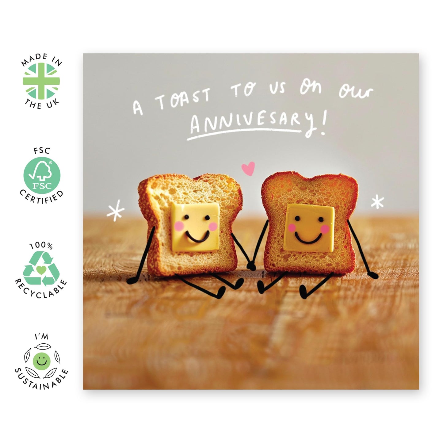 Sweet Breads Anniversary Card - 'Toast To Us' - Sweet Message for Him, Her, Wife, Husband, Boyfriend, Girlfriend, Couples - Toasted Loaf For Life - Comes with Fun Stickers