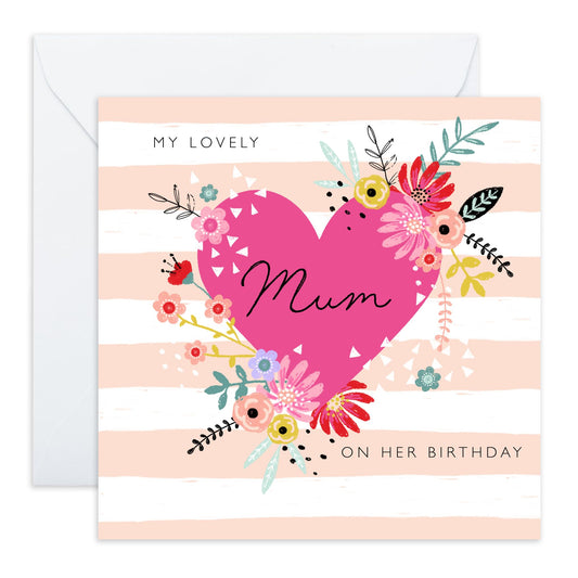 Birthday Card For Mummy - Lovely Mum Heart - Greeting Cards For Mum - Birthday Card For Mother From Son Daughter - Pretty Greeting Cards For Her - Comes With Fun Stickers - By Central 23