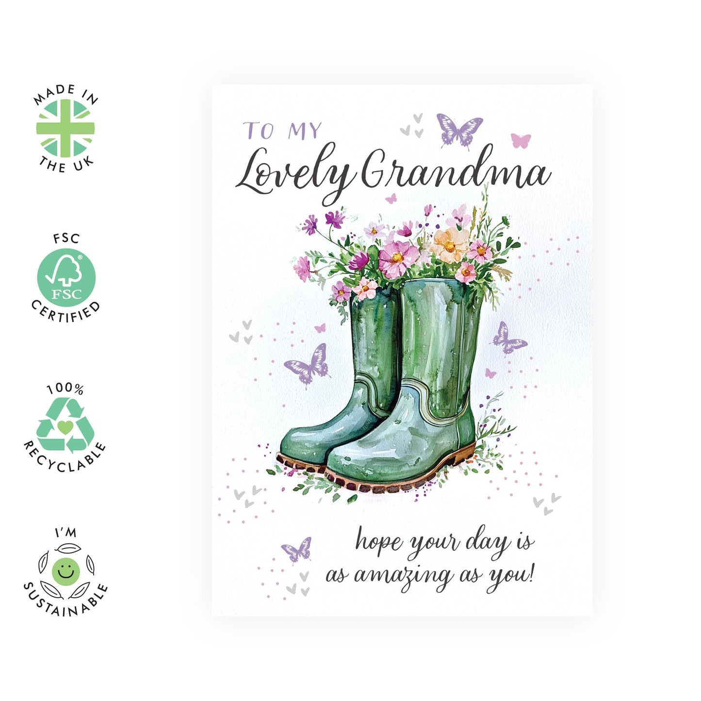 Grandmother Birthday Card For Her - To My Lovely Grandma - Floral Birthday Cards For Women - Mothers Day Card - Greeting Cards For Nan Granny Nana - Comes With Stickers - By Central 23