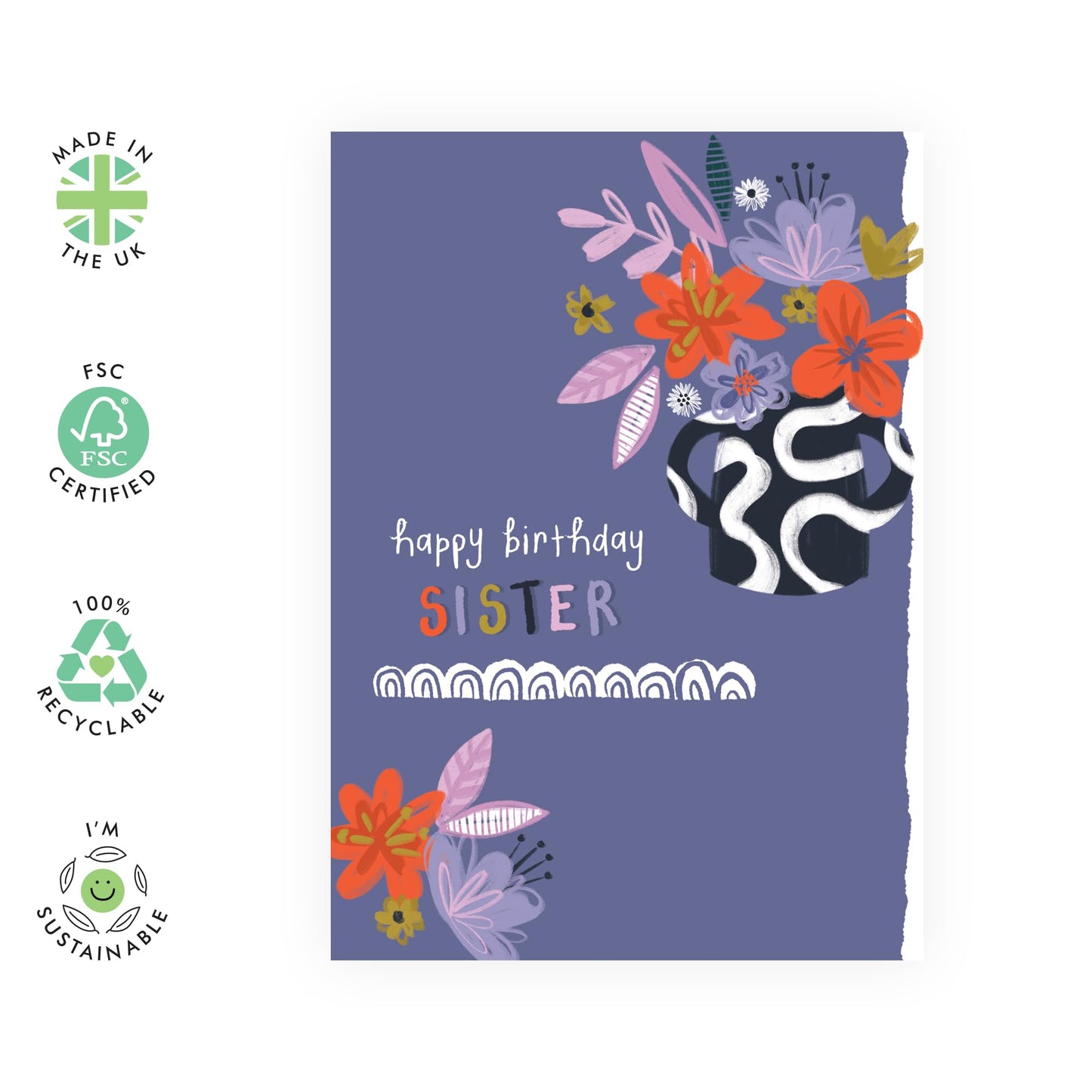 Sister Birthday Card - Birthday Sister Purple Bouquet - Floral Birthday Card - Pretty Floral Greeting Cards For Women - Gifts For Female - Gift For Women Her - Comes With Fun Stickers - By Central 23