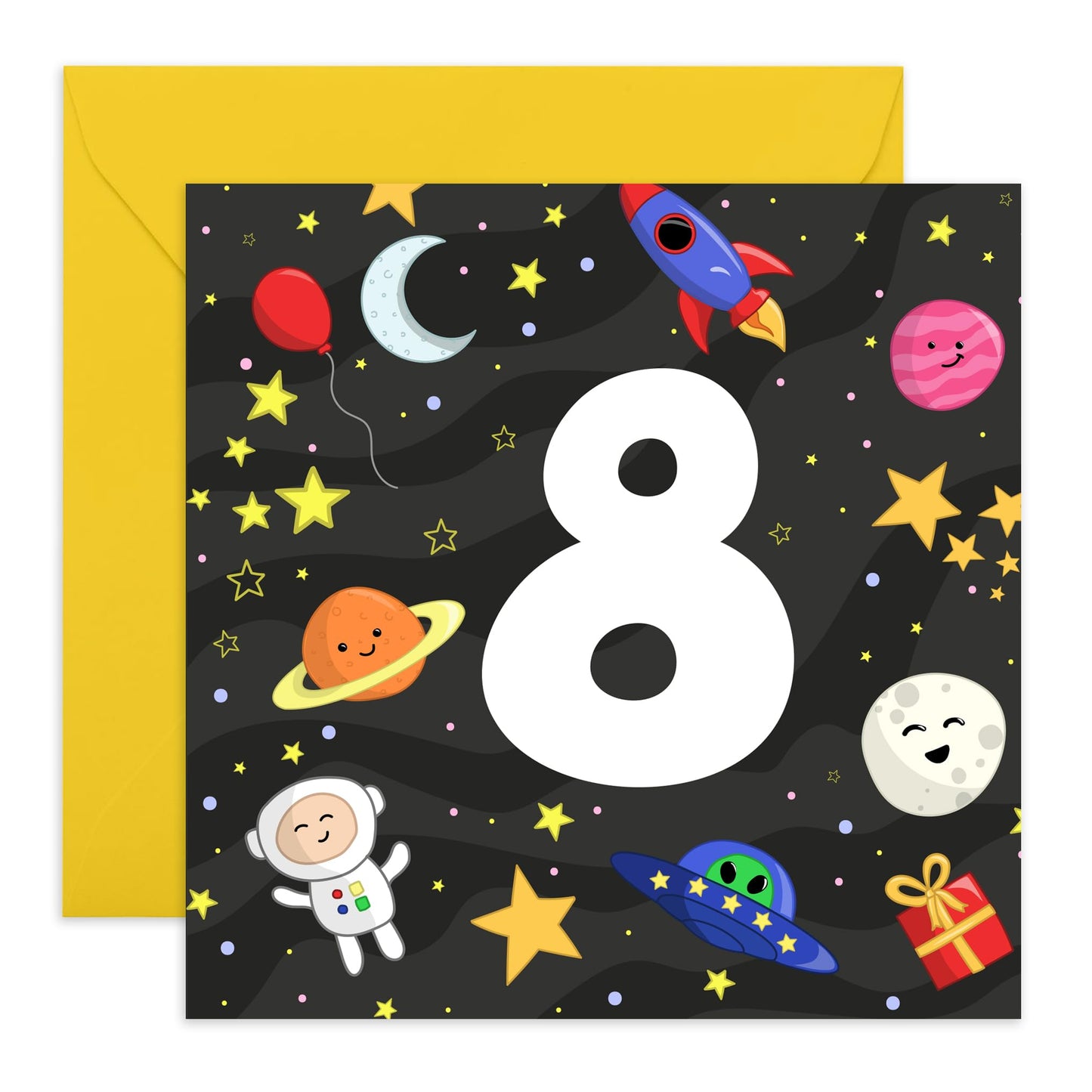 Eighth Birthday Card For Boys Girls- 8 Space - Happy 8th Birthday Greeting Card For Kids - Eight Years Old - Milestone Cards Age Eight - Child - Card From Mum Dad - Comes With Sticker By Central 23