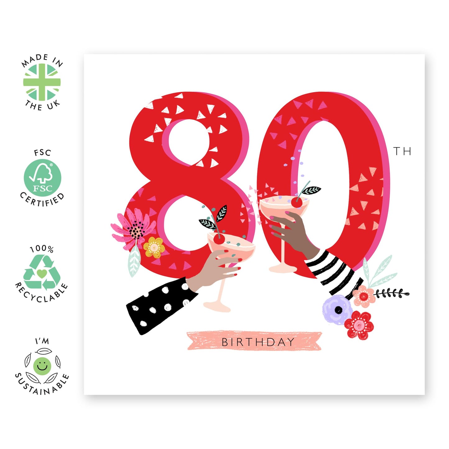 80th Birthday Card For Women - 80th Cherry Cocktails - Grandmother Birthday Greeting Cards - Happy Eightieth Birthday Card Grandma - Gifts For Grandmum - Comes With Fun Stickers By Central 23