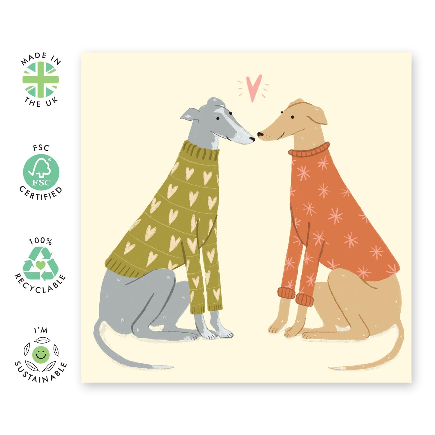 Valentines Day Card Sweet Dogs - 'Whippets Jumpers Love' - Gifts for Him, Her, Husband, Wife, Spouse, Girlfriend, Boyfriend - Falling in Love - Comes with Fun Stickers