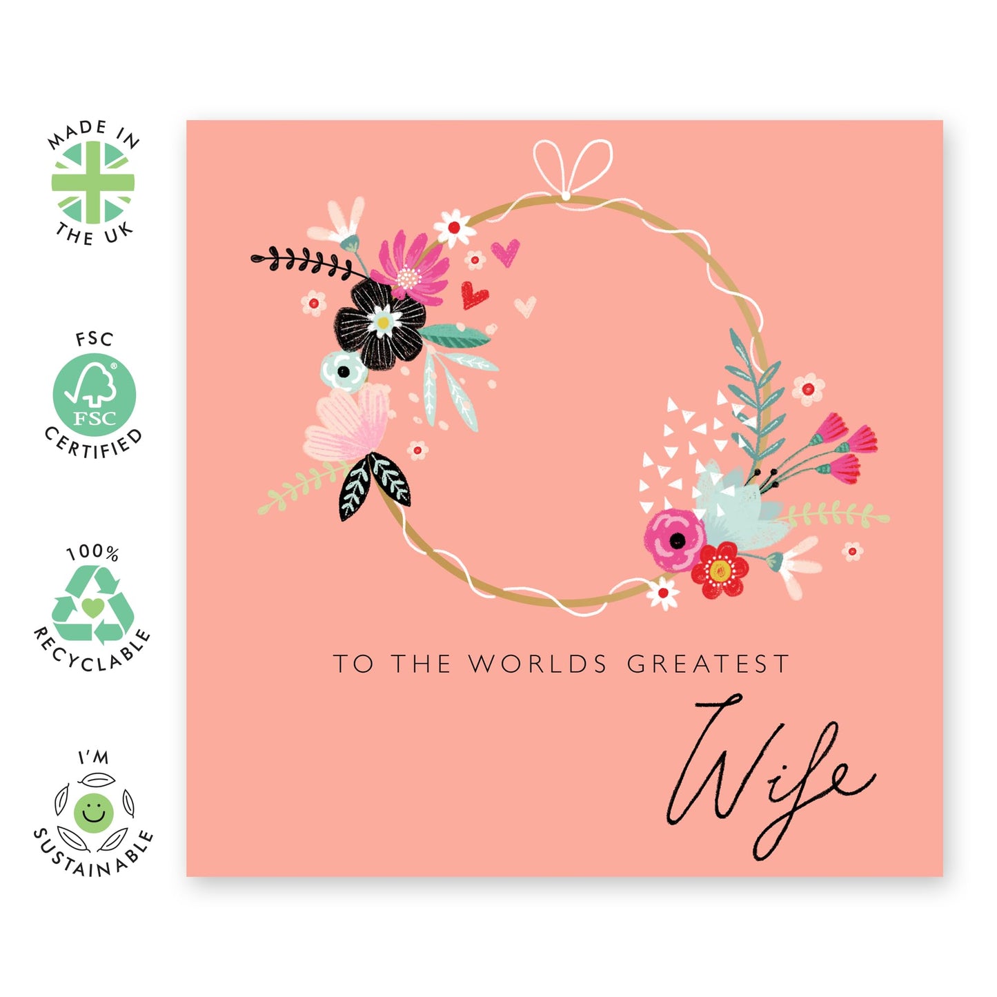 Wife Anniversary Card - Wife Mothers Day Card From Husband - I Love You Greeting Card - The World's Greatest - Floral Birthday Card For Women - Gifts For Her - Comes With Stickers By Central 23