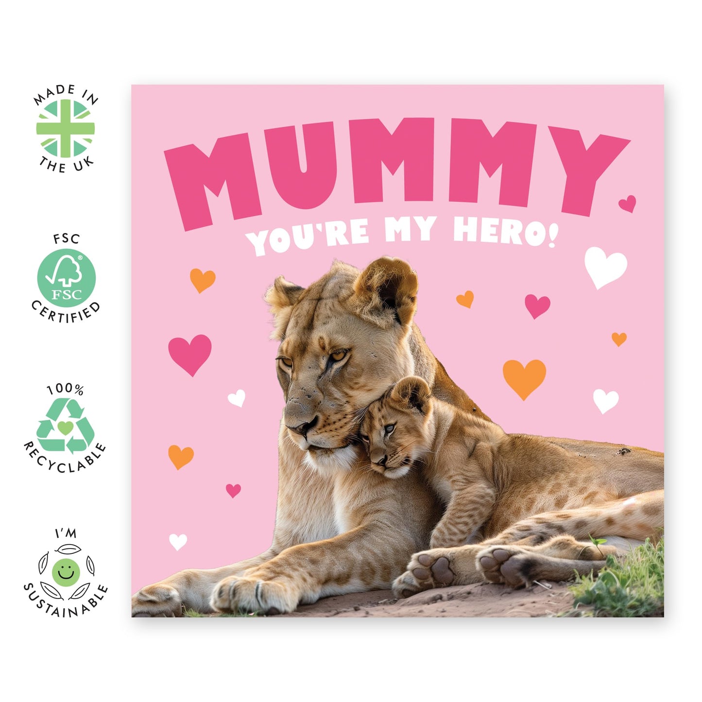 Mummy Birthday Card - 'YOU'RE MY HERO LION' - Gifts for Mum, Mama, Ma, Women - Celebrating Mum's Strength from Son Daughter - Appreciation and Thank You Card - Comes With Stickers