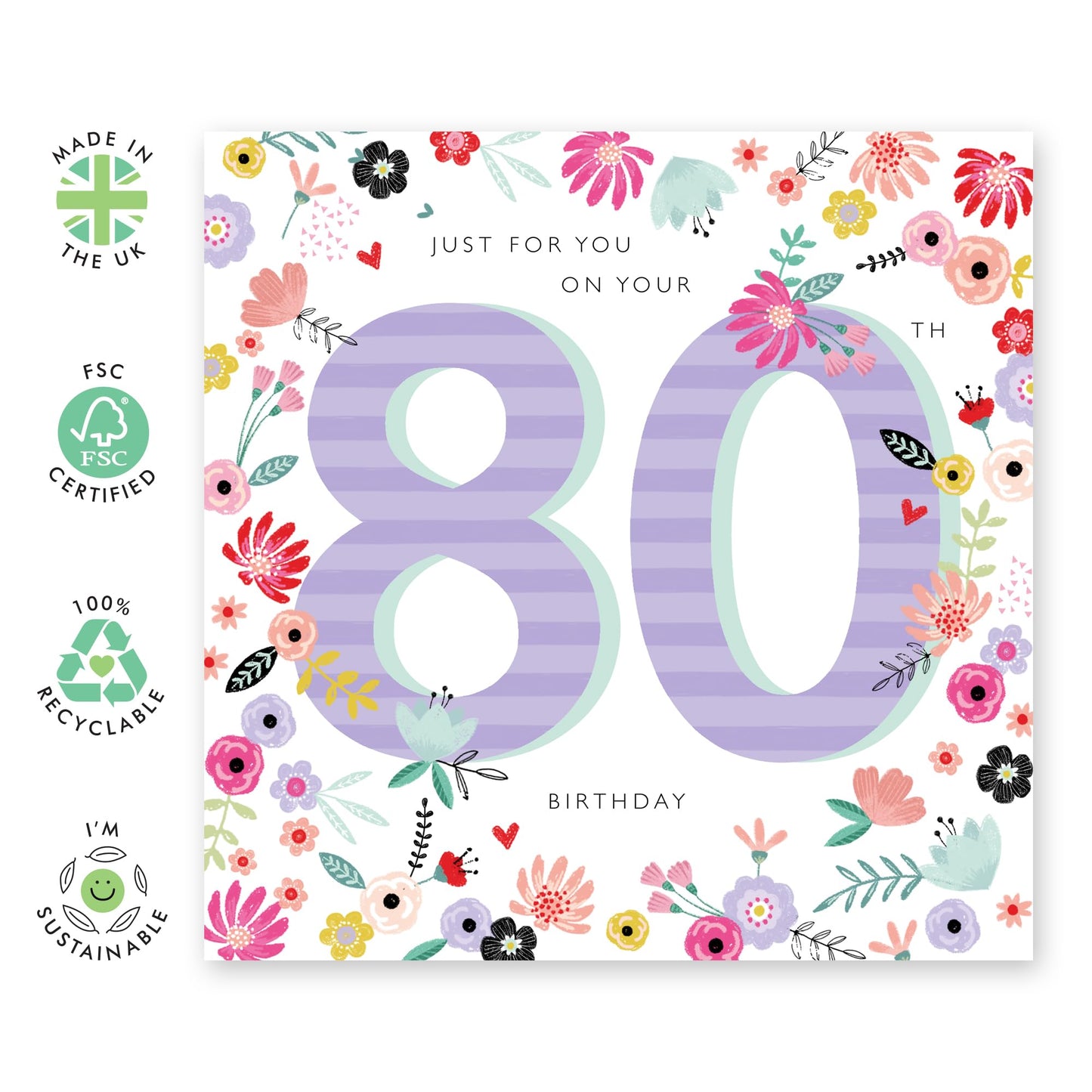 80th Birthday Card For Women - 80th Birthday Florals - Grandmother Birthday Greeting Card - Floral Birthday Card - Happy Eightieth Birthday Card Grandma - Comes With Fun Stickers By Central 23