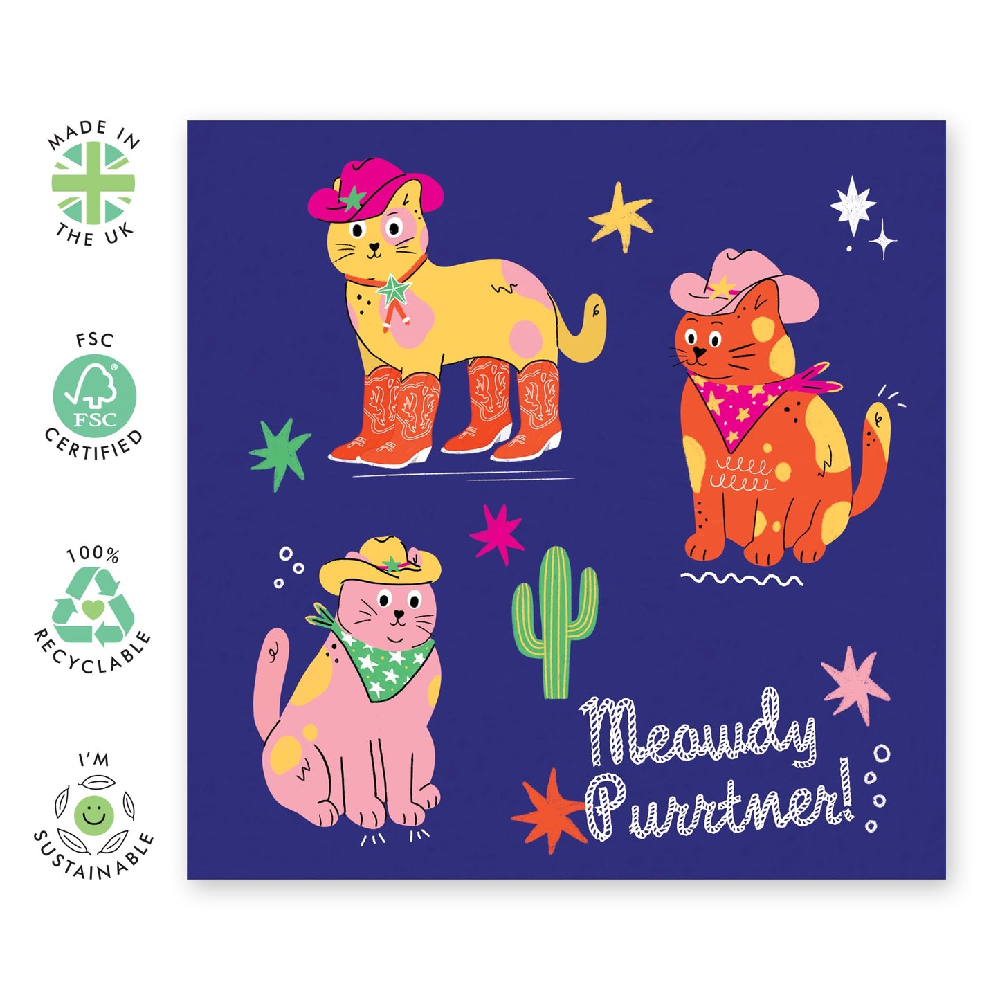 Funny Cat Card - Meowdy Purrtner - Cat Birthday Card - Cat Mum Dad - Gifts For Men And Women - Cute Greeting Cards For Friends Pet Owners - Comes With Fun Stickers By Central 23