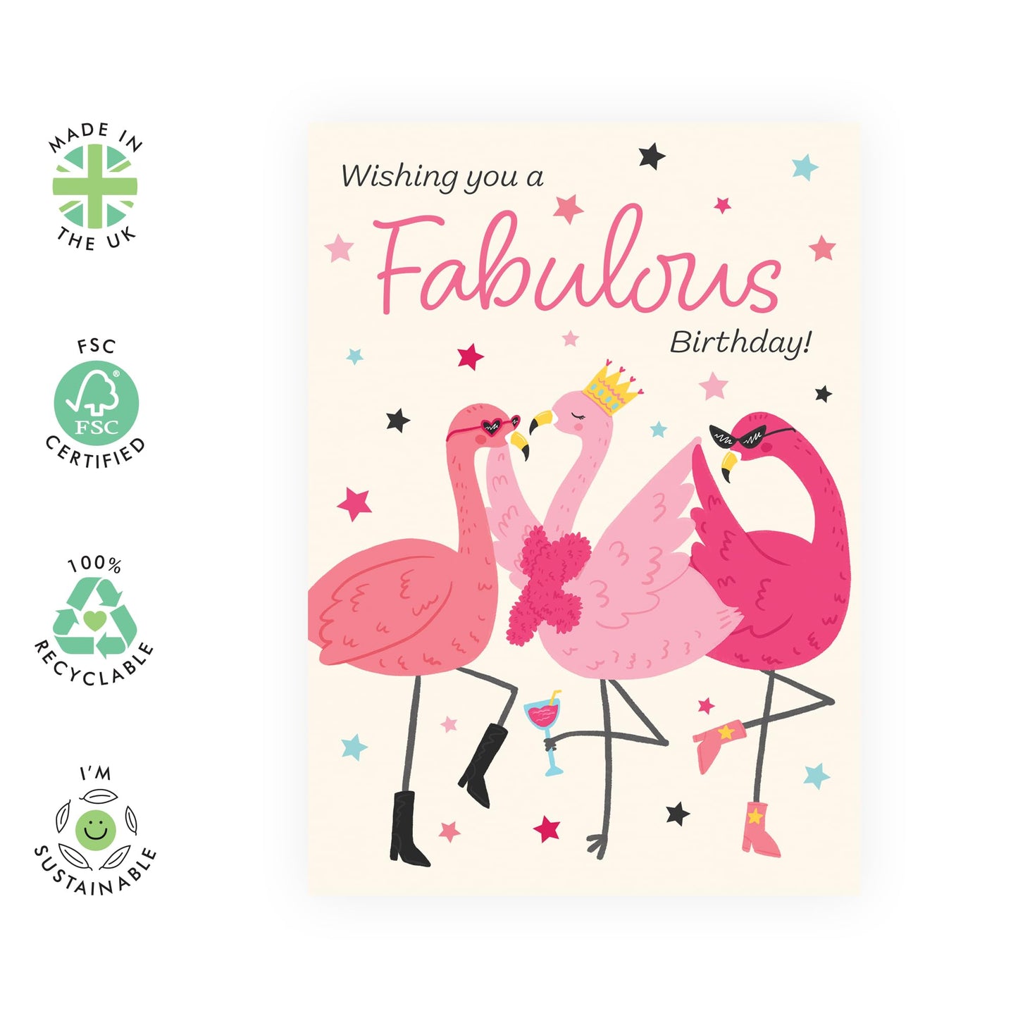 Birthday Card For Her - Wishing You A Fabulous Birthday! - Flamingo Birthday Cards For Women - 40th 50th Gifts For Mom Daughter Grandma Sister Female Friends - Comes With Cute Stickers By Central 23