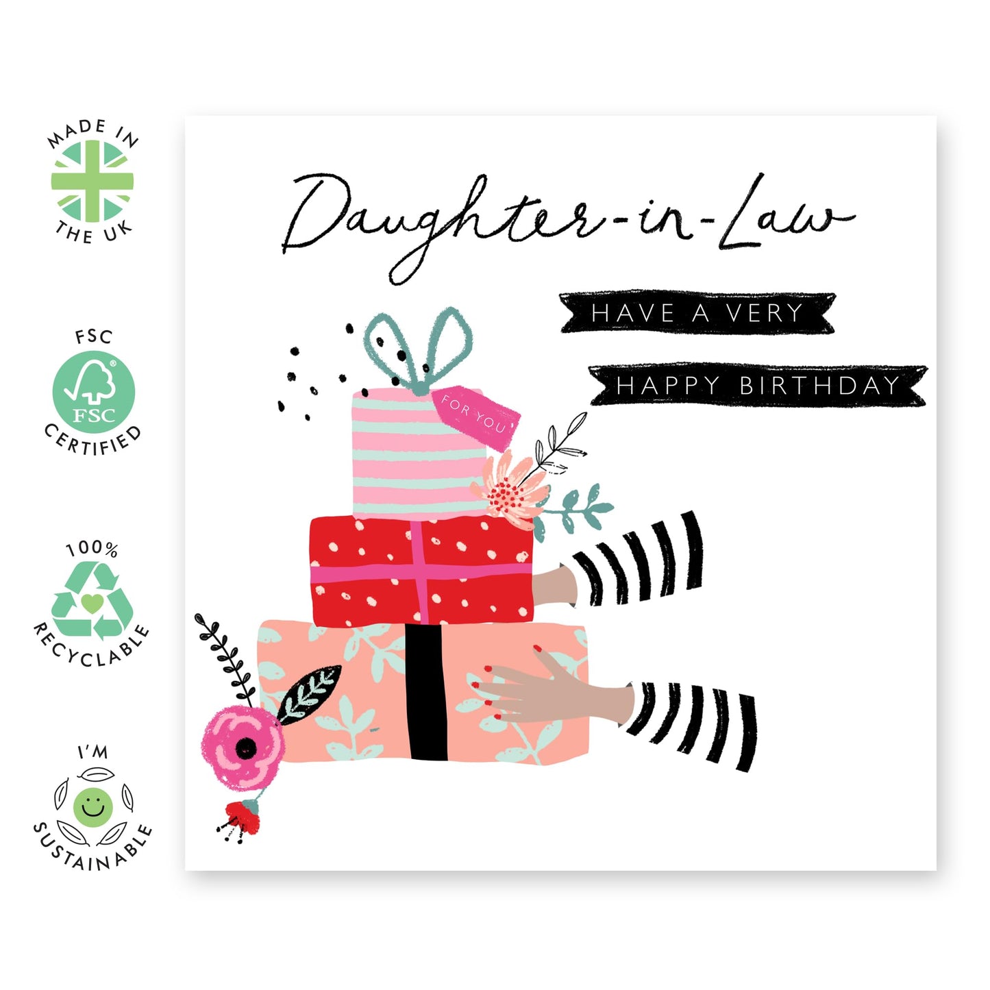 Birthday Card For Daughter In Law - Pretty Greeting Cards For Women - Floral Gifts And Presents For Her Female - Comes With Cute Stickers - By Central 23