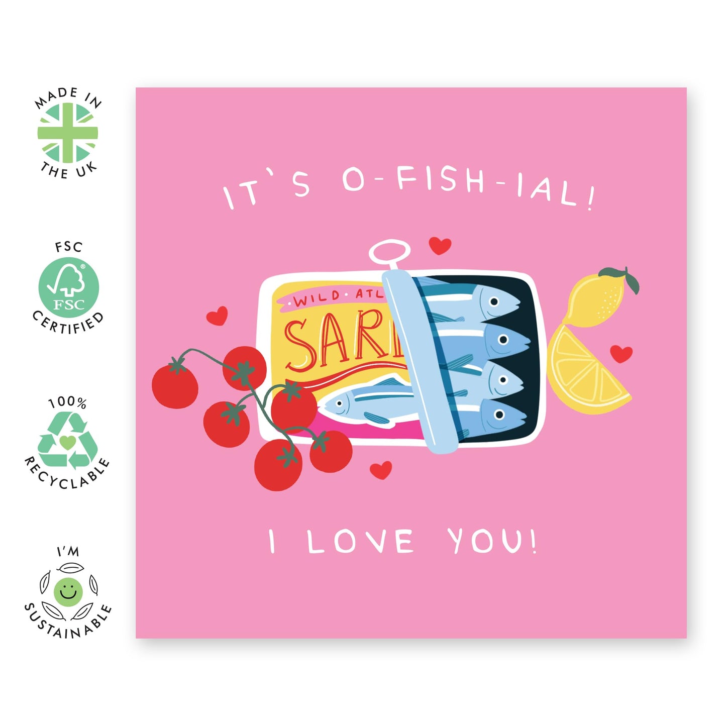 Love Card for Him Her – "It’s O-Fish-Ial, I Love You!" – Gifts for Women, Men, Partner, Wife, Husband, Wife, Girlfriend, Darling, Spouse, Couples - Sardines Can , Valentines Day - Comes with Stickers