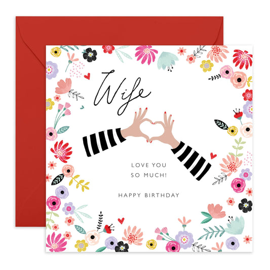 Happy Birthday Cards For Wife - Hand Hearts - I Love You Cards For Wife - Sweet Greeting Cards And Envelopes - Florals Flowers Butterfly - Wife Gifts For Her - Comes With Stickers By Central 23