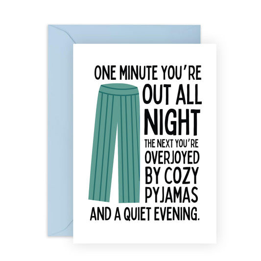 Cosy Happy Birthday Card - 'Cosy Pajamas' - Gifts for Best & Close Friends, Sisters, Sis, Gal , Her, Bruv, Mate - All Night or PJs - Comes with Fun Stickers