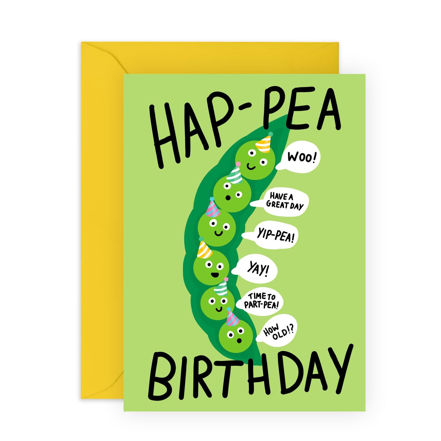 Birthday Cards For Men - Hap-pea Birthday - Pun Humour Joke - Funny Birthday Card For Women - Gifts For Friends Brother Sister - Comes With Stickers - By Central 23
