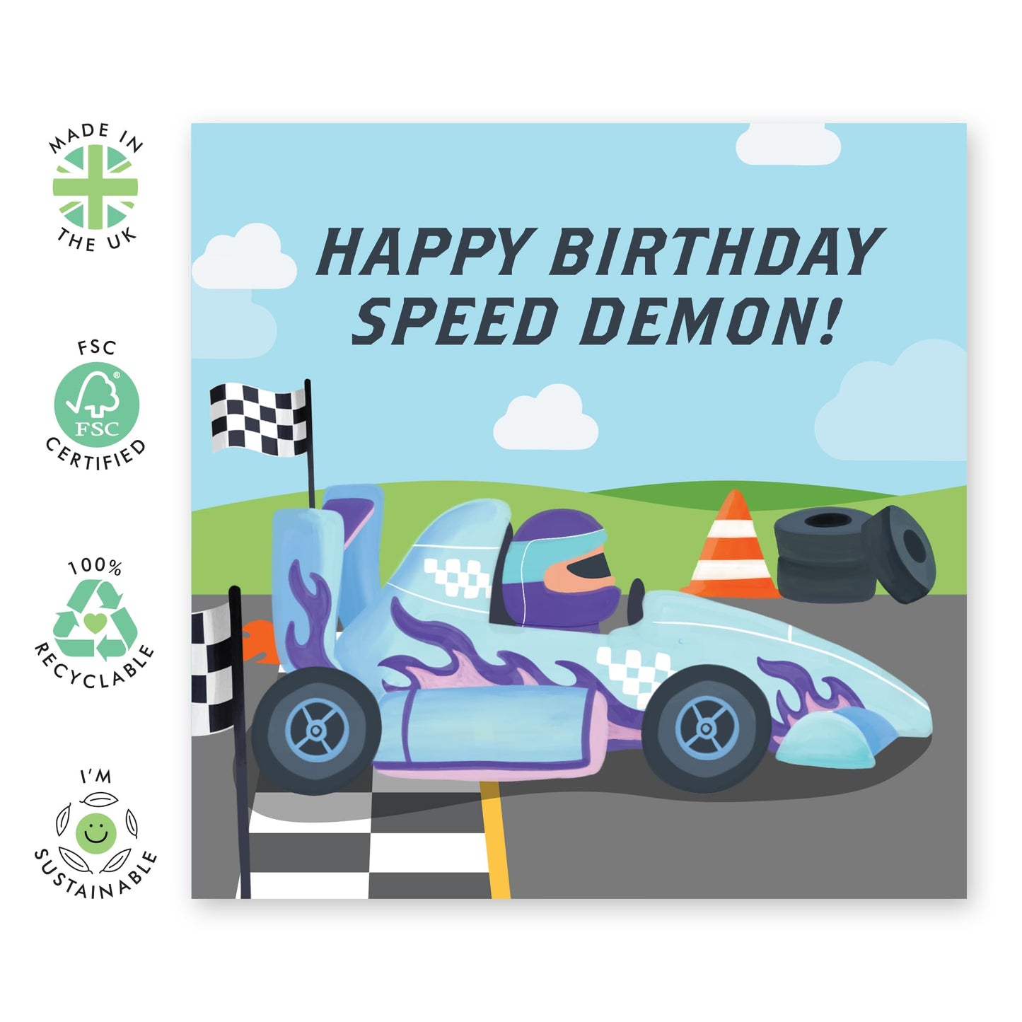 Happy Birthday Cards For Boys Girls - Happy Birthday Speed Demon - Greeting Cards For Kids Baby Toddlers - Gifts For Son Daughter Granddaughter Niece - Comes With Fun Stickers By Central 23