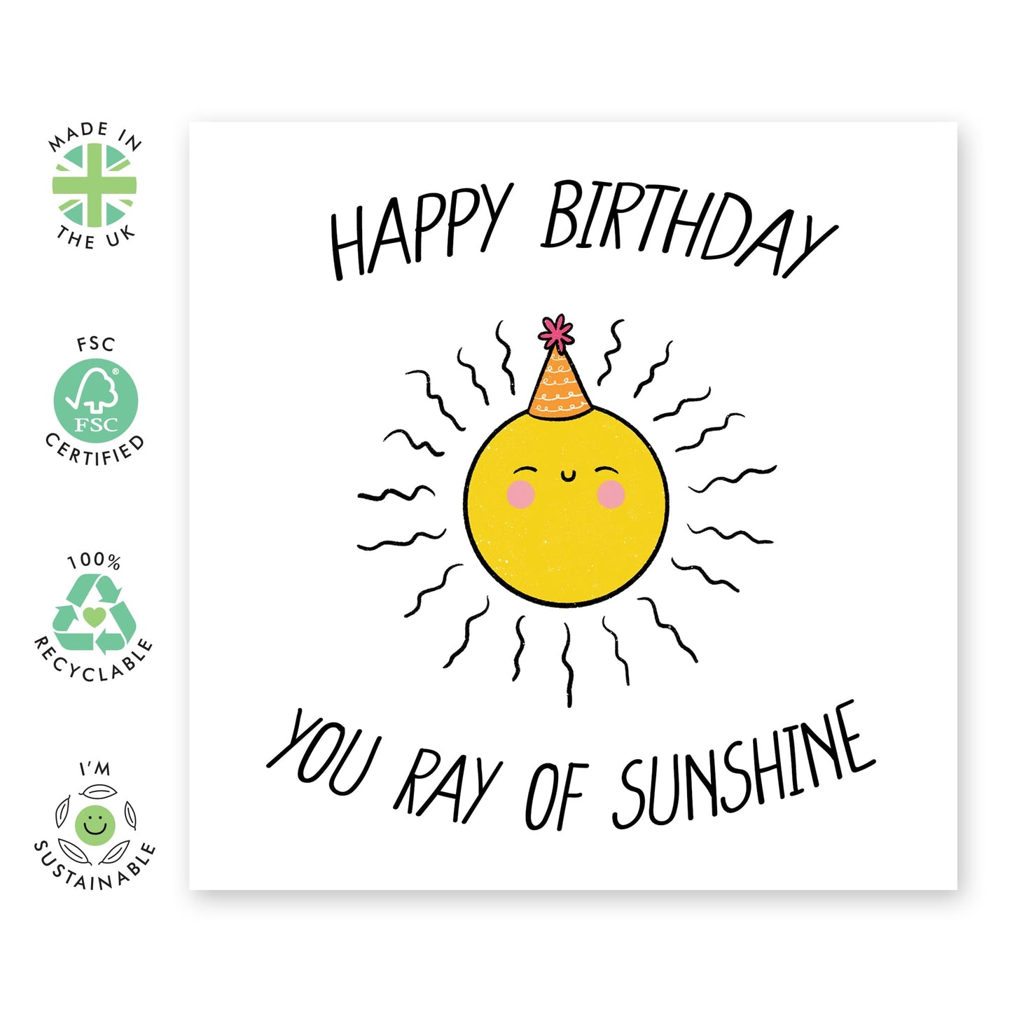 Sweet Birthday Cards For Women - Ray Of Sunshine - Cute Greeting Cards For Female Ladies Her - Daughter Birthday Card - Gifts For Friends - Comes With Stickers - By Central 23