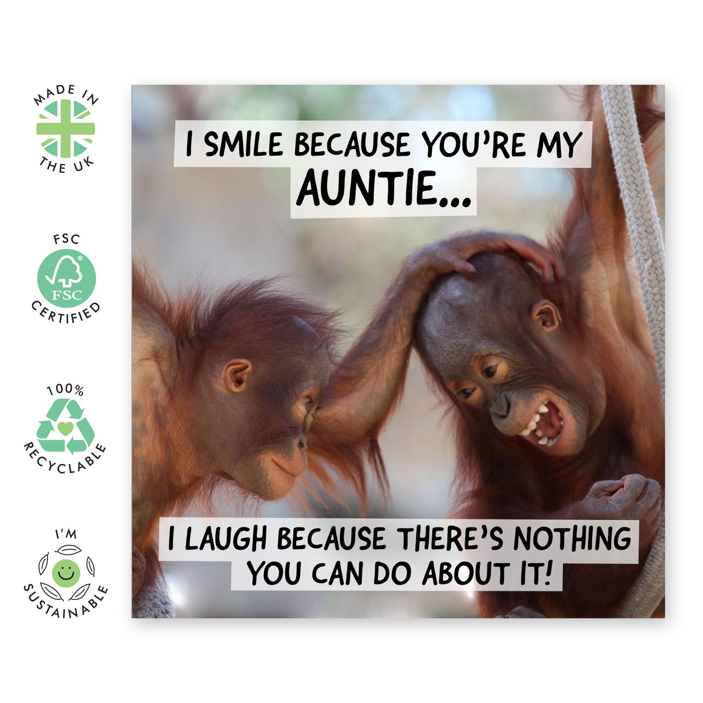 Funny Birthday Cards for Relatives - 'Smile Because You're My Auntie' - Happy Birthday Gift Cards for Family & Relatives - Orangutan Jokes - Comes with Fun Stickers