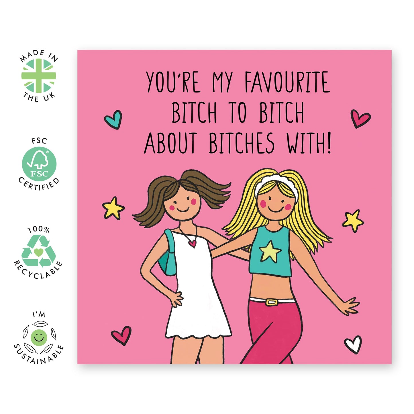 Funny Happy Birthday Card - 'Fav B*tch Friend' - Gifts for Gifts for Girlfriends, Gals, Besties, Best Friend, BFF Sisters, Siblings, Her, Girls - BFF Gossips - Comes with Fun Stickers