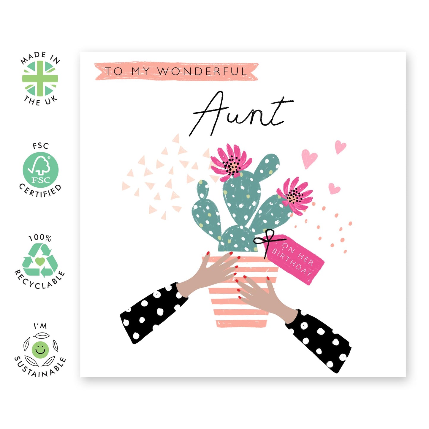 Birthday Card For Aunt - Aunt Birthday Cactus - Gift From Niece Nephew - Happy Birthday Aunty Greeting Card - Heartfelt Gifts For Women Tia - Comes With Fun Stickers - By Central 23