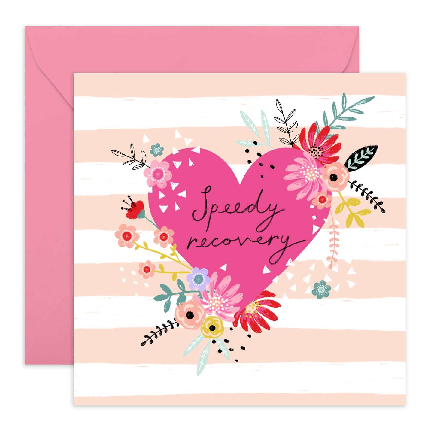 Speedy Recovery Card And Envelope - Get Well 24 - Healing Hugs Cards For Men Women - Floral Greeting Card - For Girl Friend - Get Well Soon Him Her - Feel Better - Comes With Stickers - By Central 23