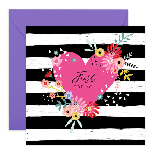 Love Cards For Her - Just For You - Blank Cards With Envelope - Floral Hearts - Anniversary, Thank You, Congratulations Gifts For Him - Comes With Stickers By Central 23